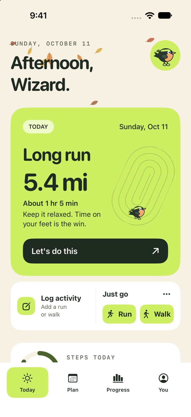 Today with leaves falling for fall, the long run card, and Just go with Run and Walk buttons