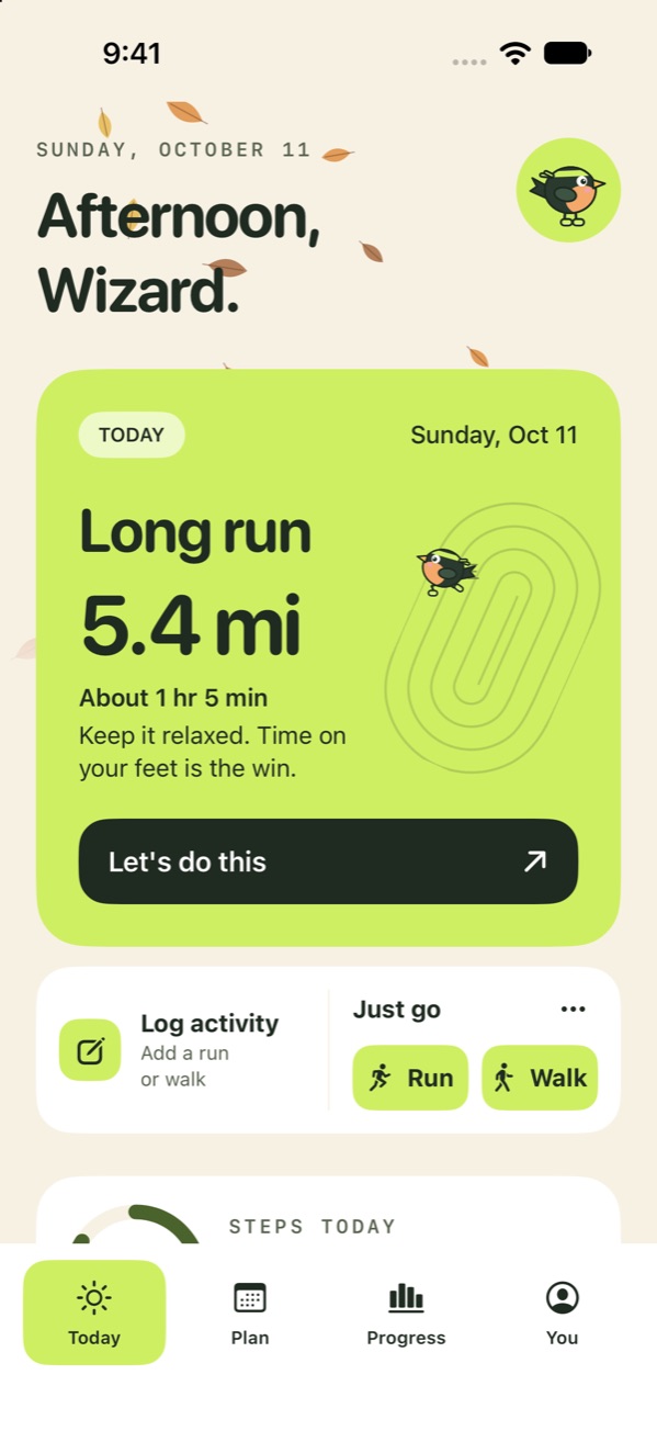 The Today screen with the lime accent in light mode