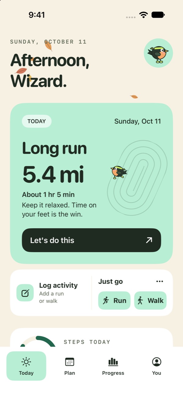The Today screen with the mint accent in light mode