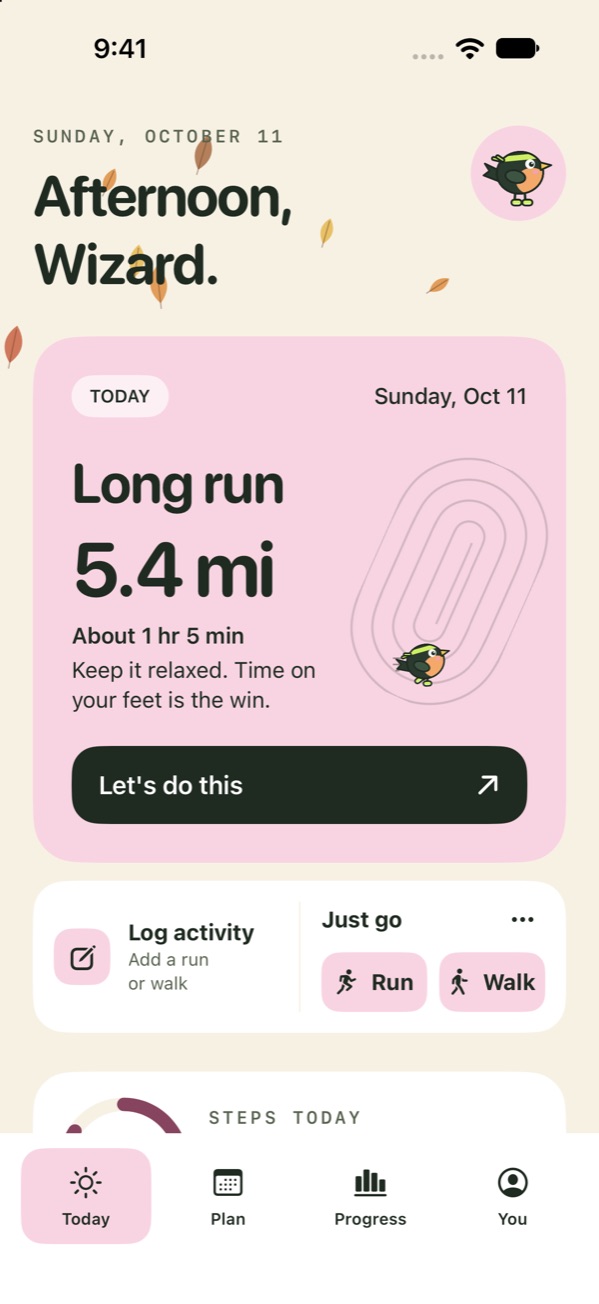 The Today screen with the rose accent in light mode